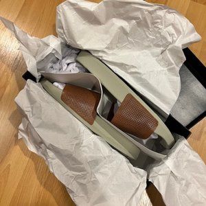 Vince Winston Perforated Leather Slides In Luggage - Never Worn